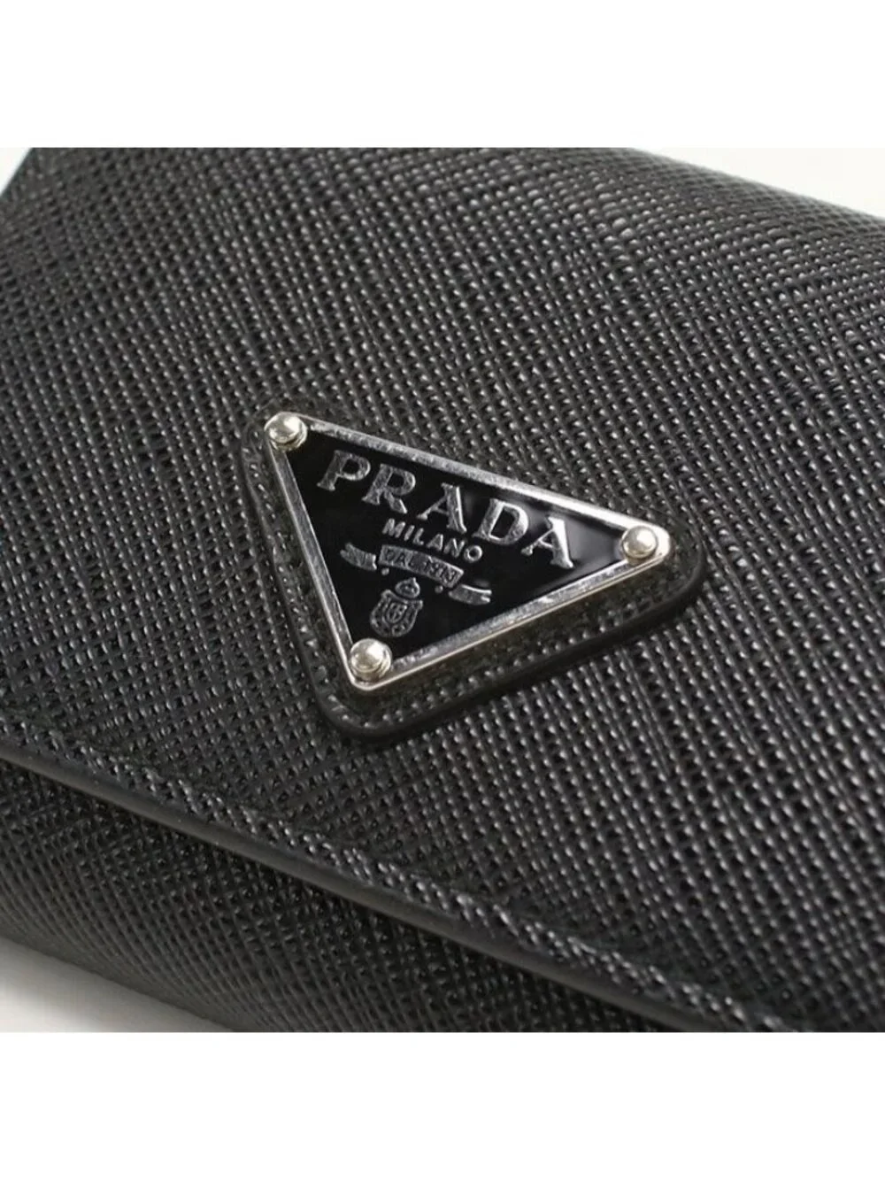Prada Saffiano Triangle Trifold Wallet Leather